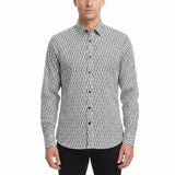 Michael Kors Mens Black & White Cotton Collared Button-Up Long Sleeve Shirt Sz L