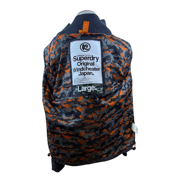 Superdry Mens Blue Windcheater Jacket Zip Closure Camouflage Lining Size L