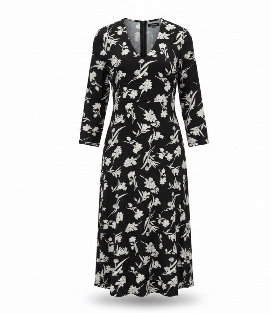 Franne Golde Womens Black & White Floral Boho Long Sleeve Maxi Dress Size L