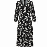 Franne Golde Womens Black & White Floral Boho Long Sleeve Maxi Dress Size L