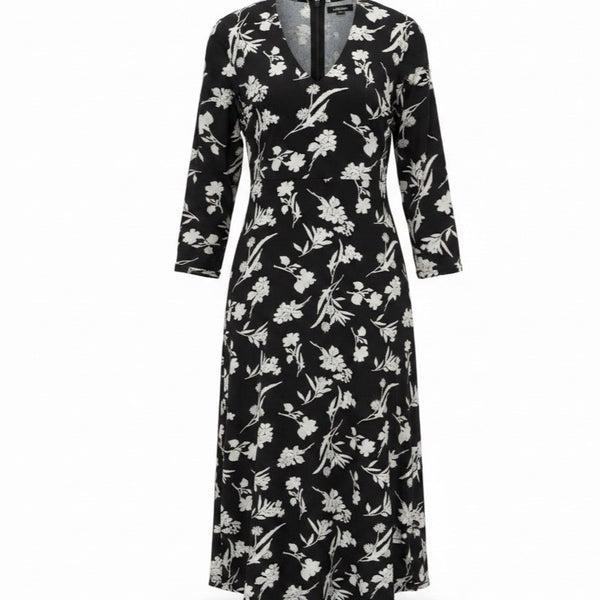 Franne Golde Womens Black & White Floral Boho Long Sleeve Maxi Dress Size L