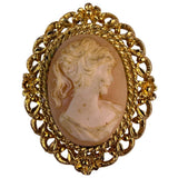 Mid-20Th Century Womens Gold Tone Cameo Brooch Carved Profile