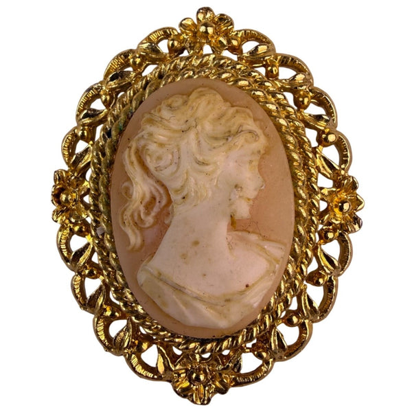 Mid-20Th Century Womens Gold Tone Cameo Brooch Carved Profile