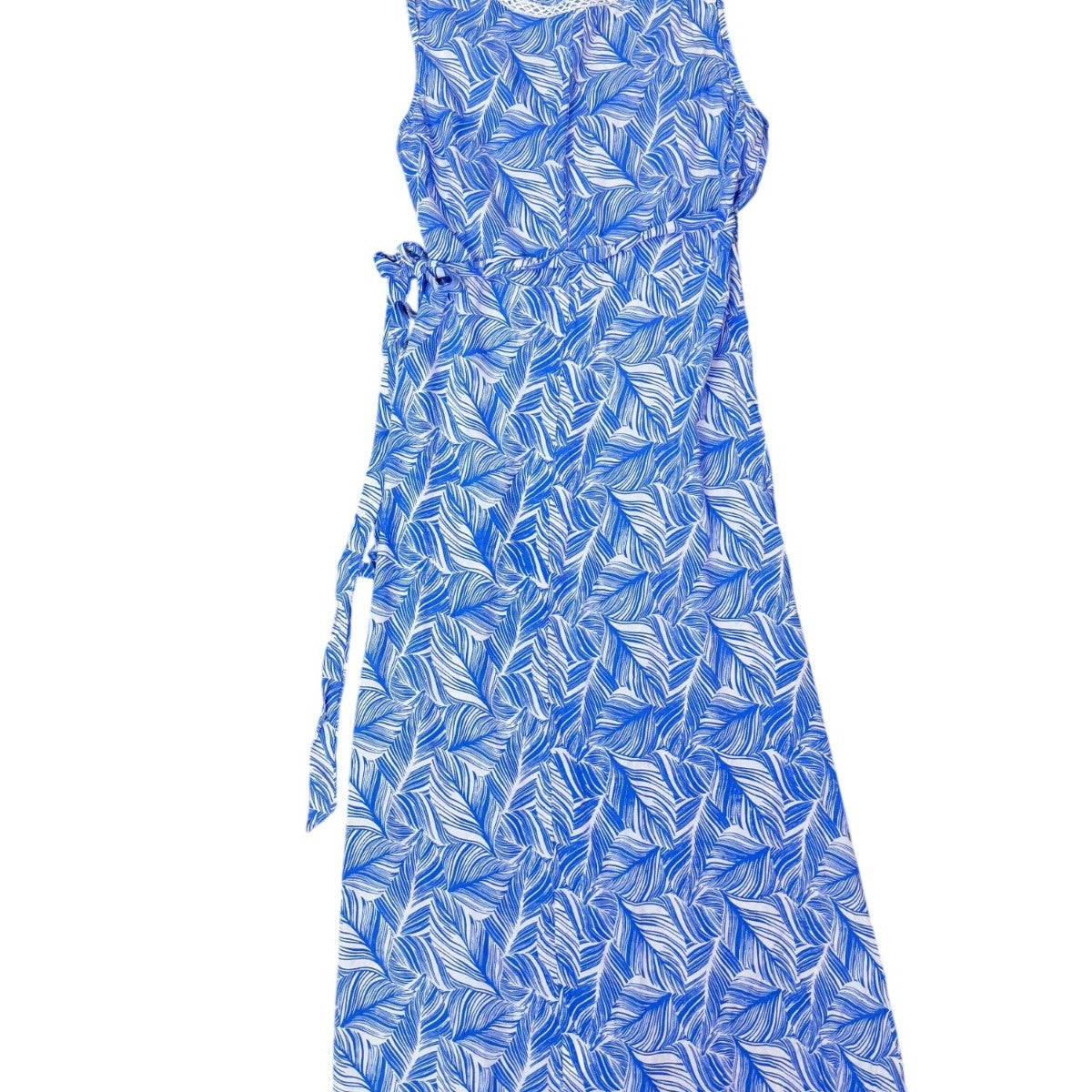 Santiki Womens Blue Wrap Dress Leaf Print Sleeveless Lightweight Vacation Sz  XL