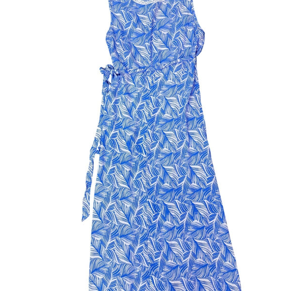 Santiki Womens Blue Wrap Dress Leaf Print Sleeveless Lightweight Vacation Sz  XL