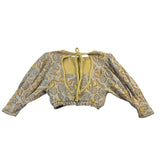 Free People Womens Yellow & Blue Cotton Floral Puff Sleeve Cropped Top Sz XS
