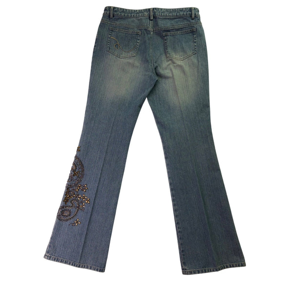 Dana Buchman Womens Blue Embellished Flare Denim Jeans Size 10