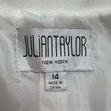 Julian Taylor Womens White Long Jacket With Black Trim Button Front  Size 14