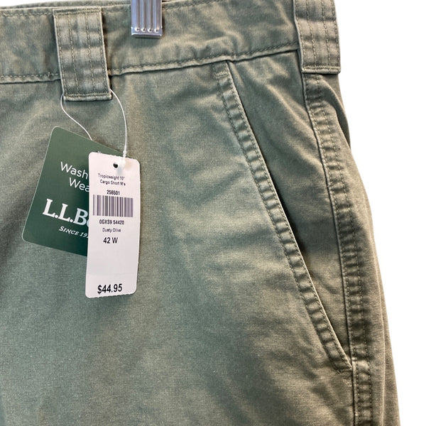 L.L.Bean Mens Dusty Olive Natural Fit Tropicweight Cargo Shorts Size 42 - New