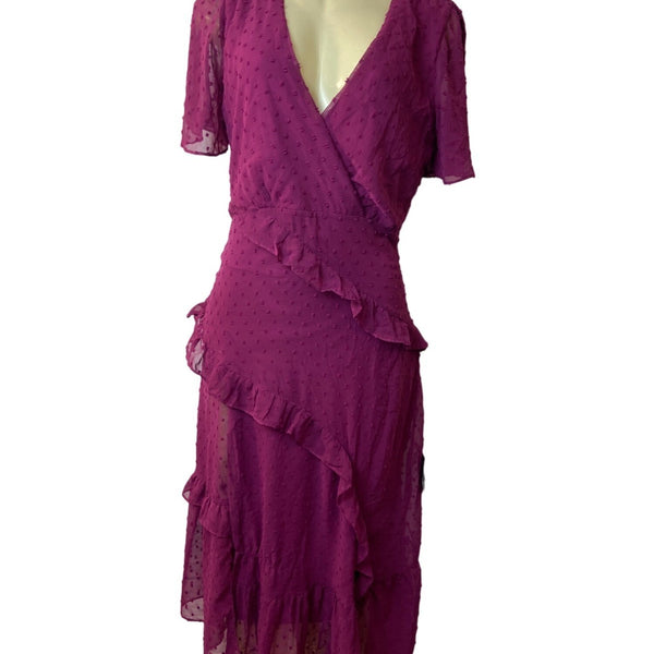 Lulus Women's Magenta Short Sleeve Wrapped Dress Sz M - NWT