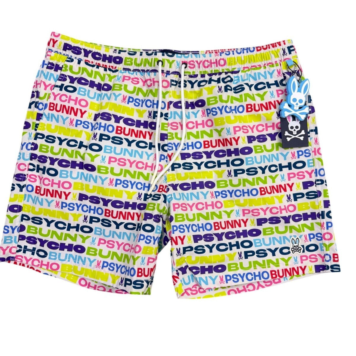 Psycho Bunny Mens Multicolor Swim Trunks Logo Print Elastic Drawstring Sz XL