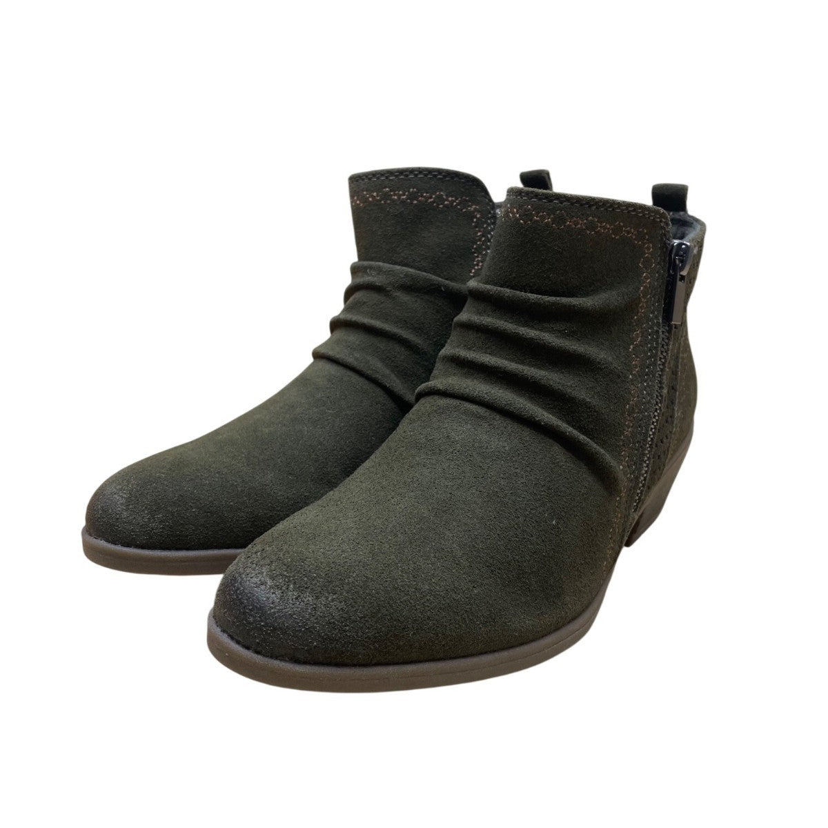 Earth Origins Women’s Olive Perforated Suede Collette Cheryl Ankle Boots Size 8