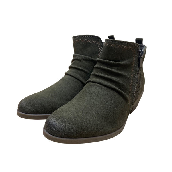 Earth Origins Women’s Olive Perforated Suede Collette Cheryl Ankle Boots Size 8