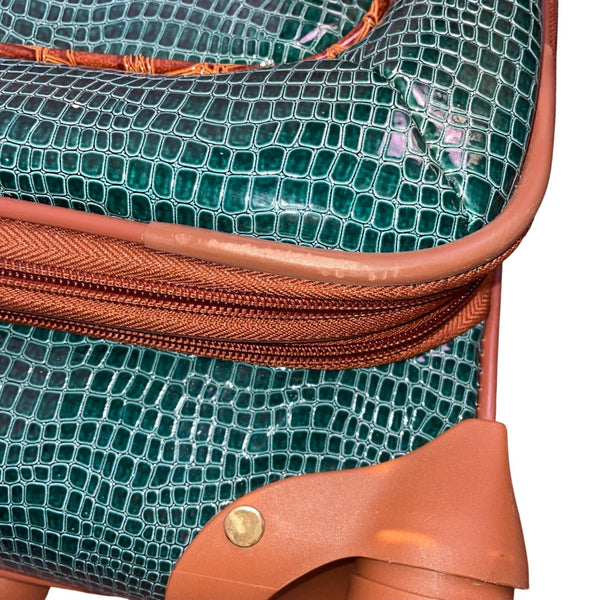 Samantha Brown Unisex Teal & Brown Faux Croc-Embossed Spinner Carry-On Luggage