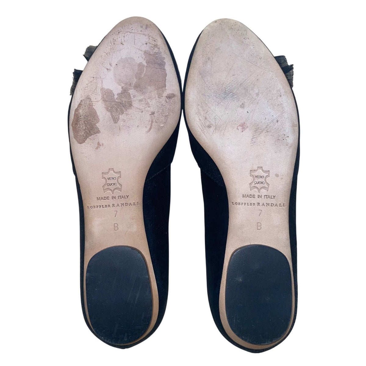 Loeffler Randall Women’s Black Suede With Bow Open-Toe Flats Size 7