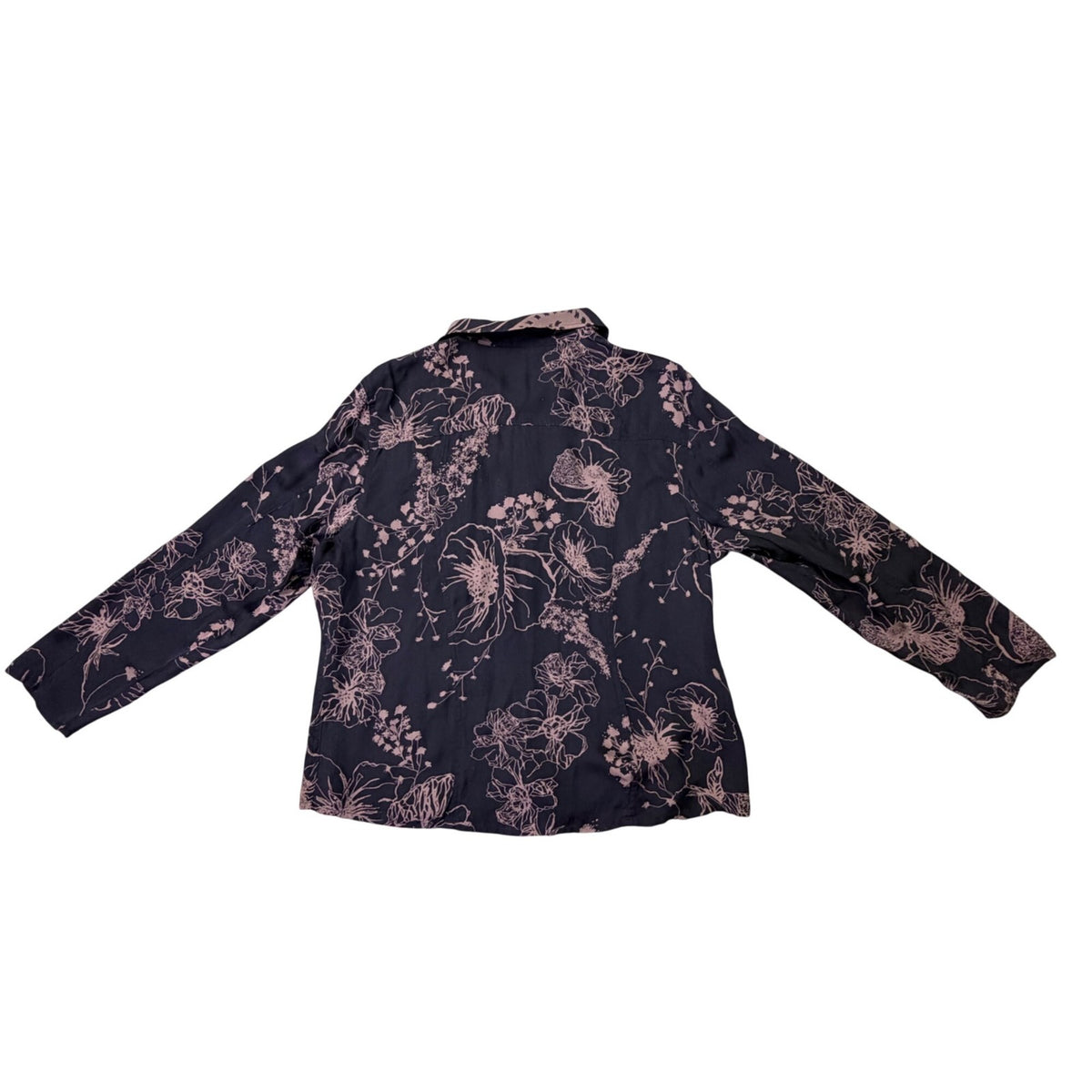 Chicos Womens Black & Brown 100% Silk Button-Up Floral Blouse Shirt Size 3