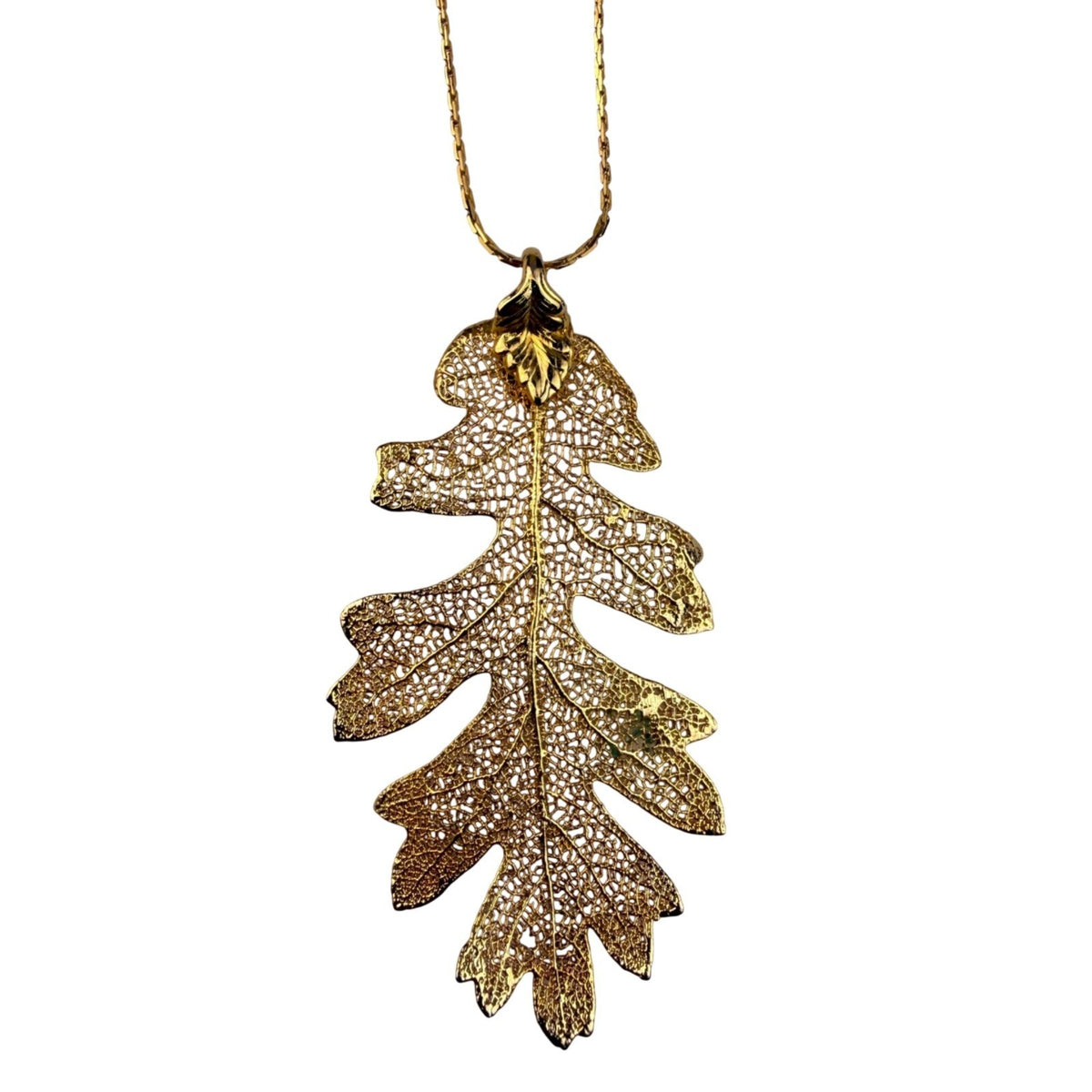 Gold Tone Womens Filigree Leaf Pendant Necklace Chain Japan Vintage