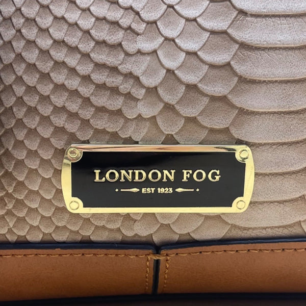 London Fog Women’s Brown Faux Leather Taupe Snake Print Tote Bag - New