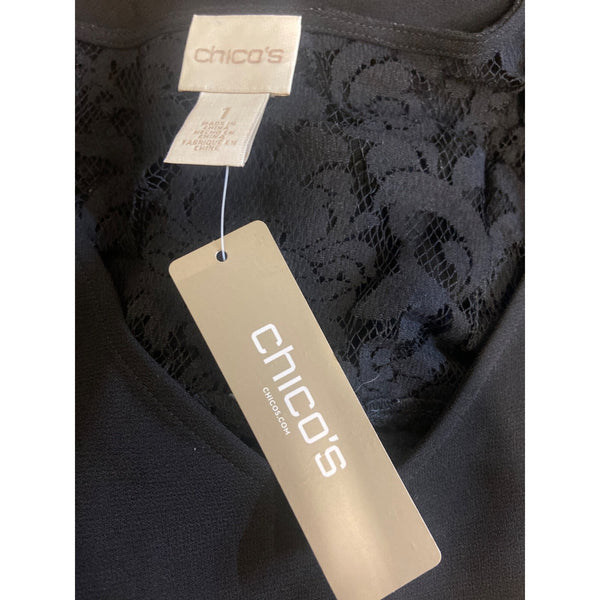 Chico’s Women's Black Long Sleeve Floral Mesh Shirt Sz 1