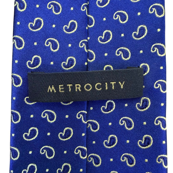Metrocity Mens Blue Silk Paisley Print Neck Tie Formal Accessory