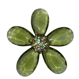 Vintage Womens Green Lucite Floral Brooch Rhinestone Accents