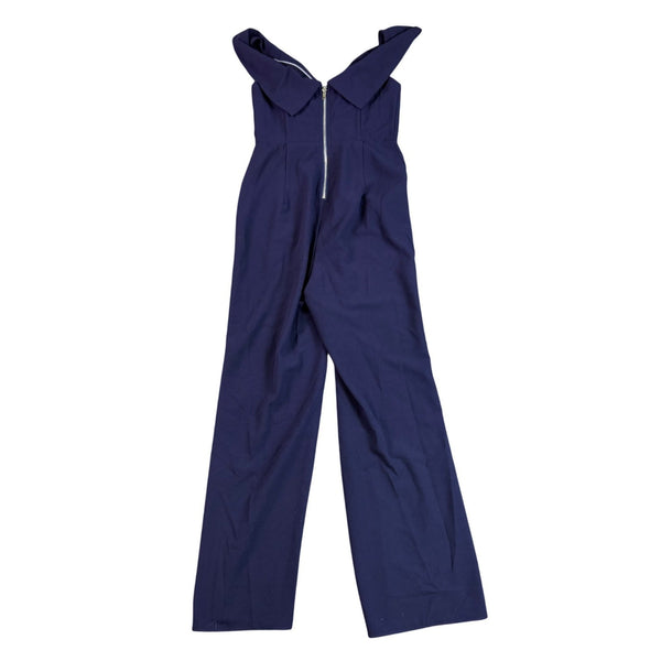 Luxxel Womens Navy Spandex Blend Off The Shoulder Wide Leg Jumpsuit Size M