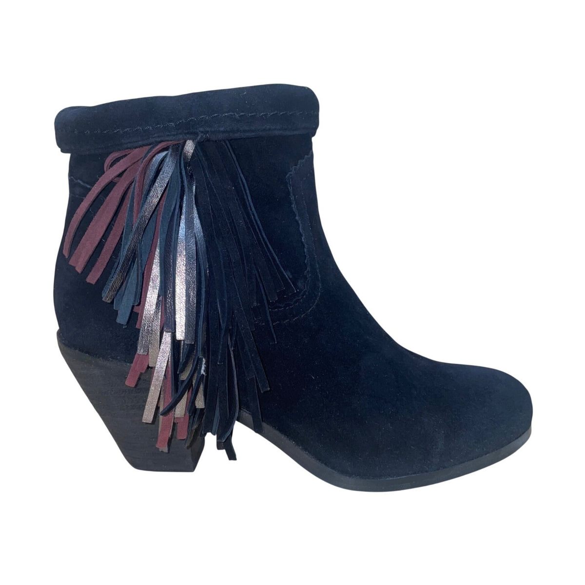 Sam Edelman Women’s Black Suede Fringe Louie Ankle Boots Size 7.5M