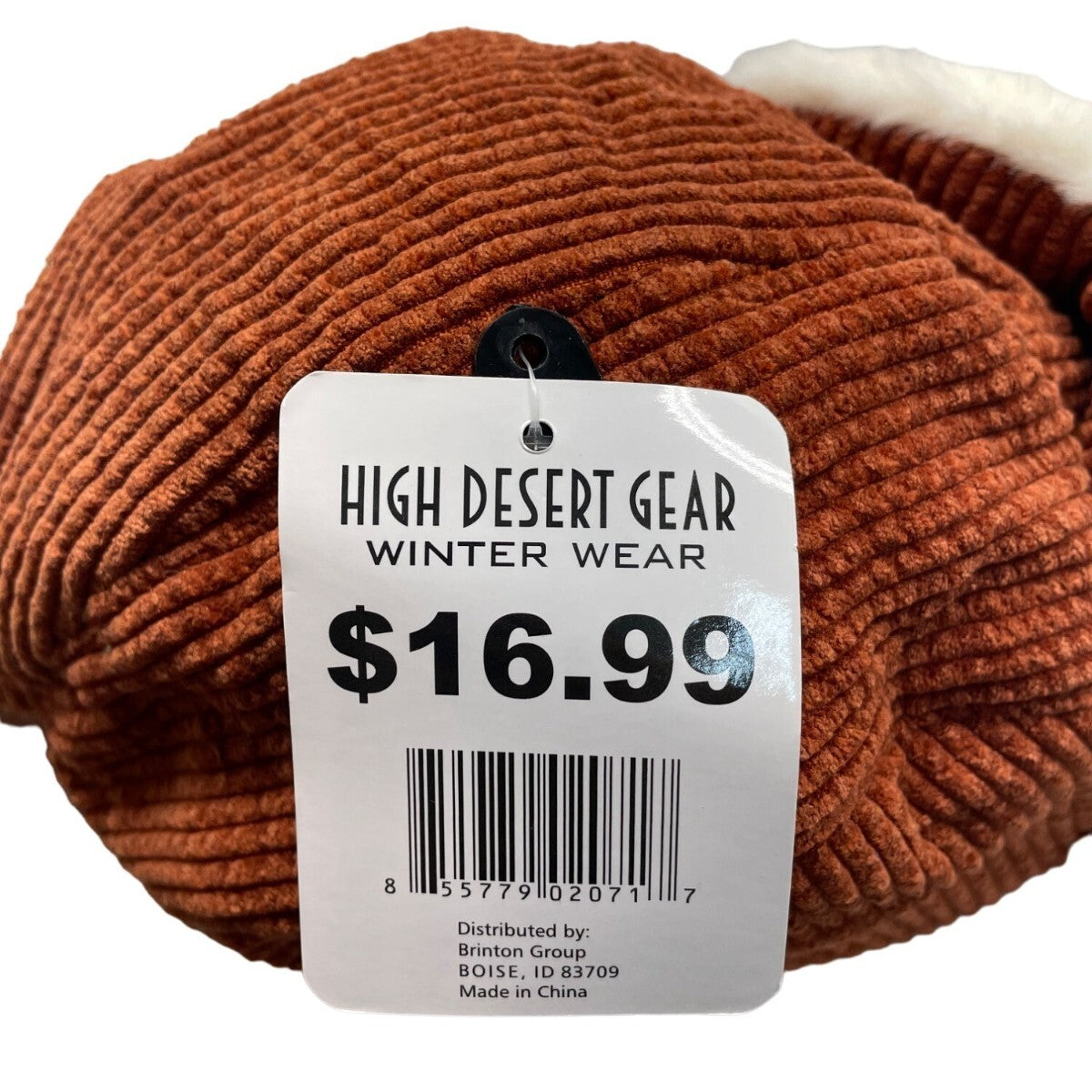 High Desert Gear Unisex Corduroy Faux Fur Trapper Ear Flaps Brown Cream One Size
