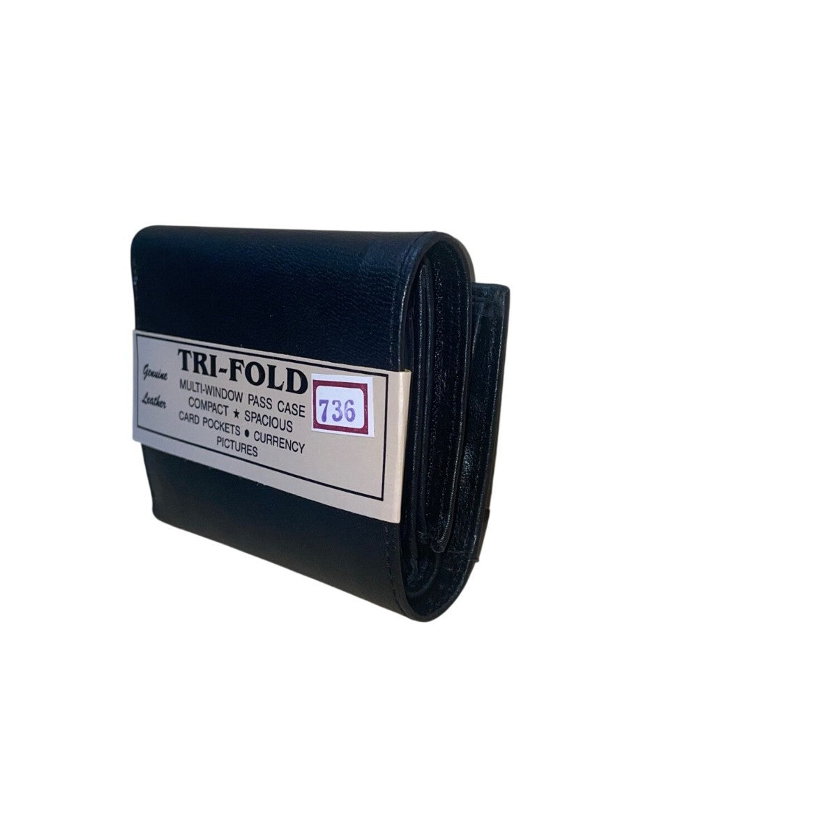 Genuine Leather Men’s Black Tri-Fold Wallet Multi-Window Pass Case Card Pockets