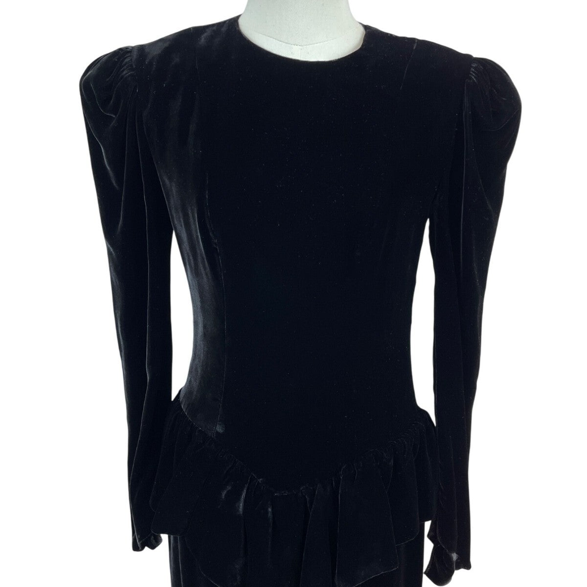 Vtg 80s Wayne Clark Black Velvet Dress With Puff Sleeves & Bow Back Detail Sz 4
