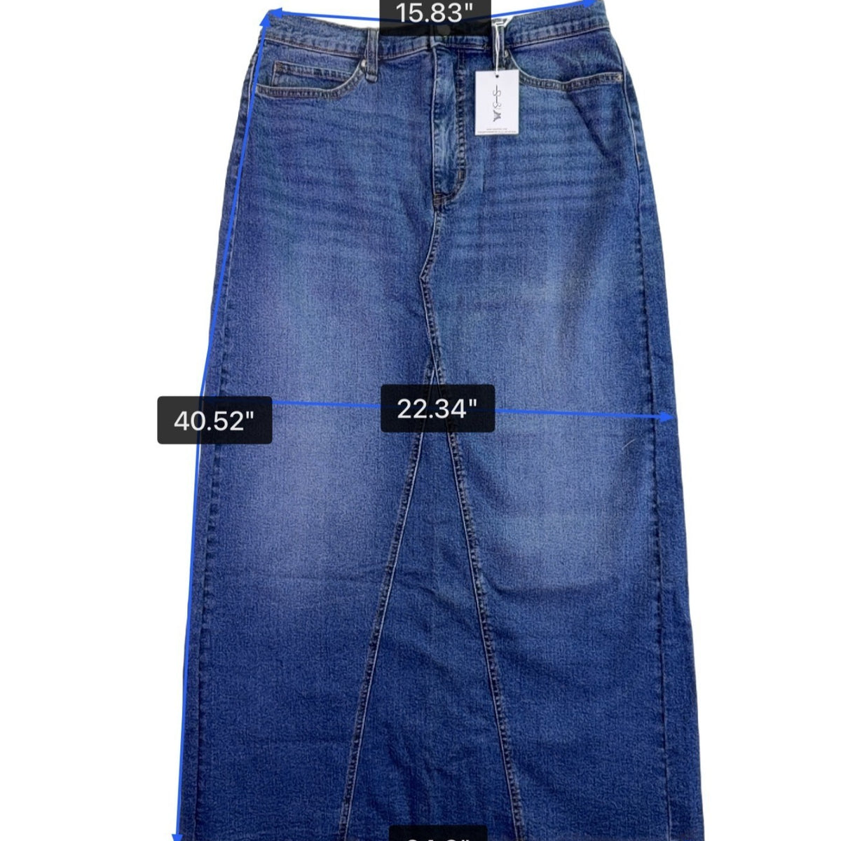 Jessica Simpson Womens Blue Denim Stretch Maxi Skirt Raw Hem Slim Fit Size 12