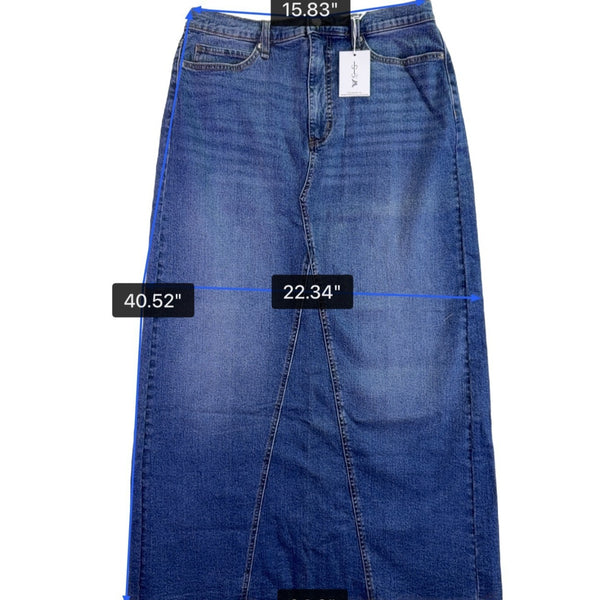 Jessica Simpson Womens Blue Denim Stretch Maxi Skirt Raw Hem Slim Fit Size 12