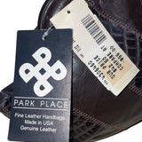 Park Place Women’s Black Genuine Leather Croc-Embossed Gold Accent Shoulder Bag
