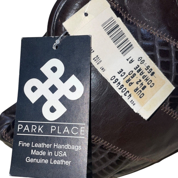 Park Place Women’s Black Genuine Leather Croc-Embossed Gold Accent Shoulder Bag