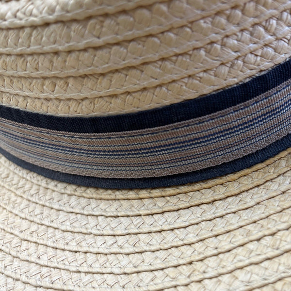 Mens Dorfman Pacific Co. Straw Fedora Hat With Black & Beige Striped Band
