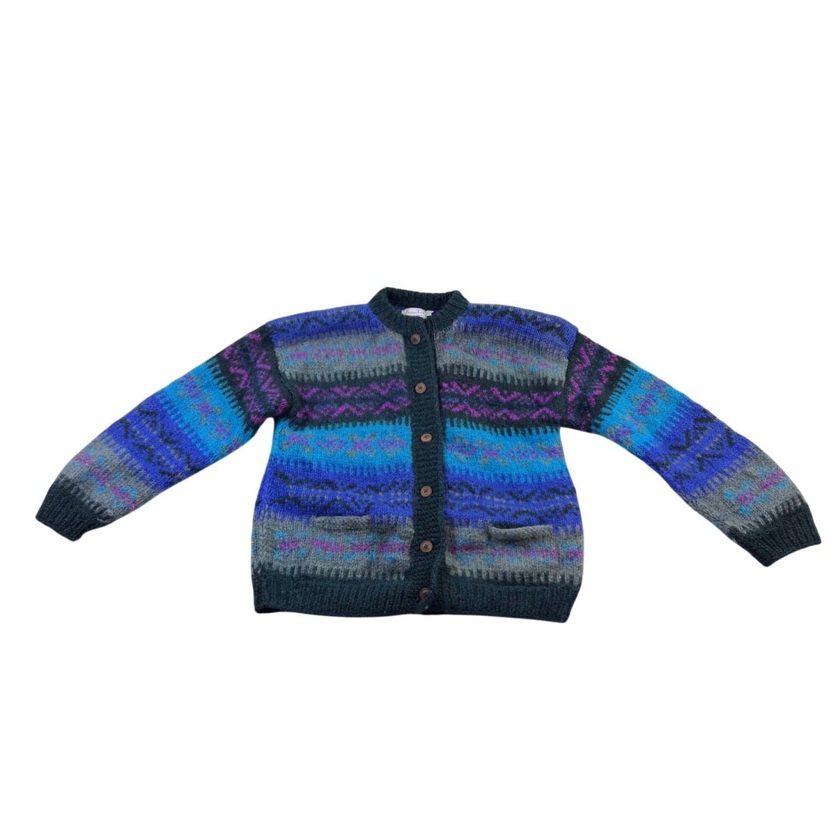 Snowfox Women’s Blue & Purple Handmade Knitted Cardigan From Nepal