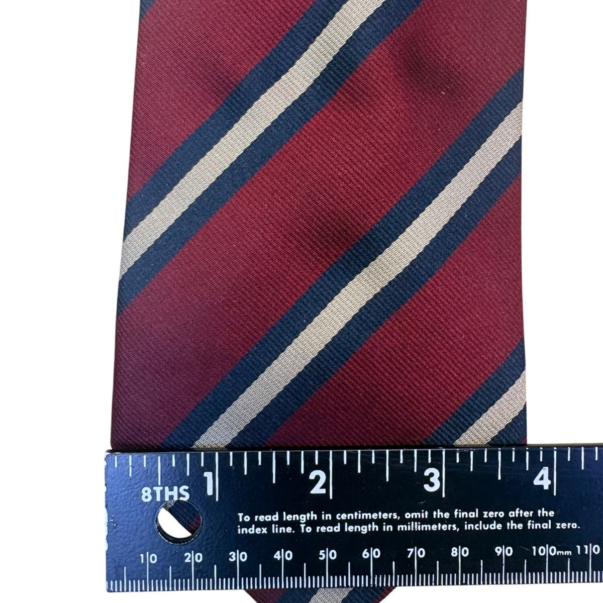 Lands End Mens Burgundy Navy & White 100% Silk Striped Tie Handsewn Classic