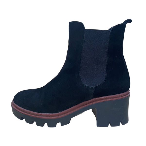António De Faria Women’s Black Suede Lug Sole Chelsea Boots Size 8