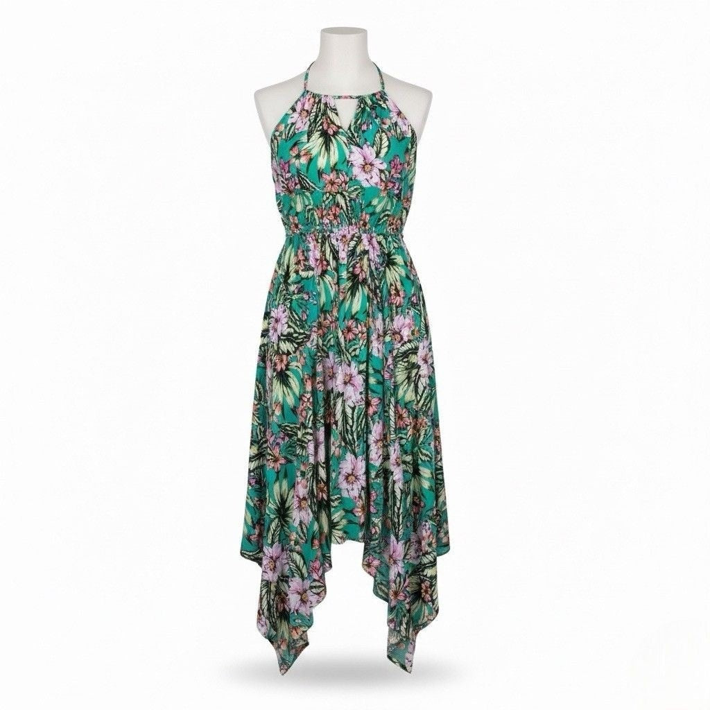 M&S Womens Green Floral Handkerchief Hem Dress Size EUR 40 - USA 9