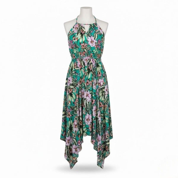 M&S Womens Green Floral Handkerchief Hem Dress Size EUR 40 - USA 9