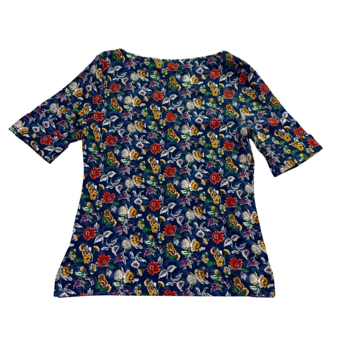 Lauren Ralph Lauren Womens Blue Floral Print Cotton Blend Top Size L