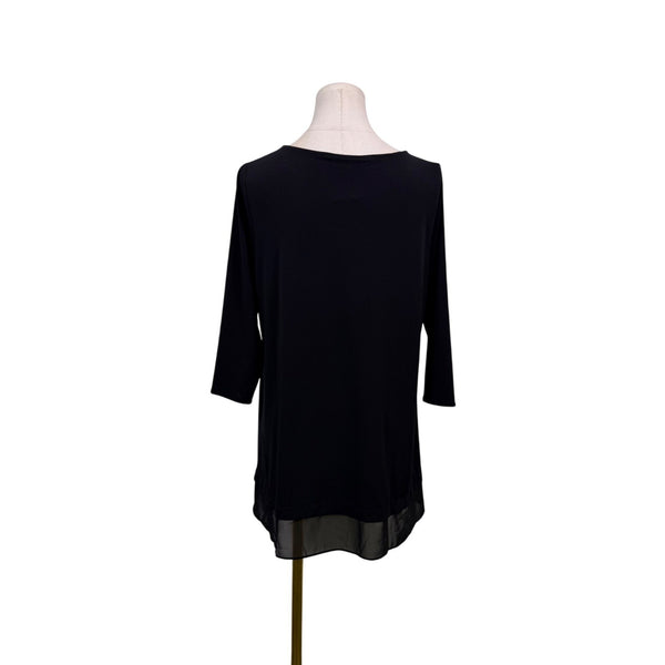 Alfani Womens Black Layered Hem Tunic Top 3/4 Sleeve Stretchy Lightweight Size S