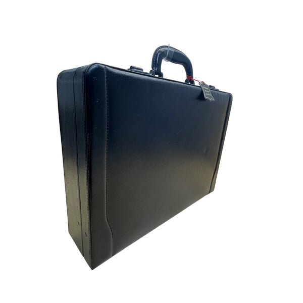 Solid Brass Black Genuine Bonded Leather Password Lock Executive Briefcase