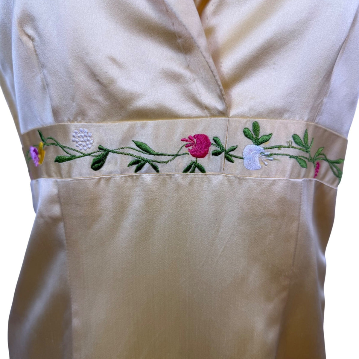 Gold Floral Embroidered Satin Sleeveless Womens Maxi Dress Classy Collar Design