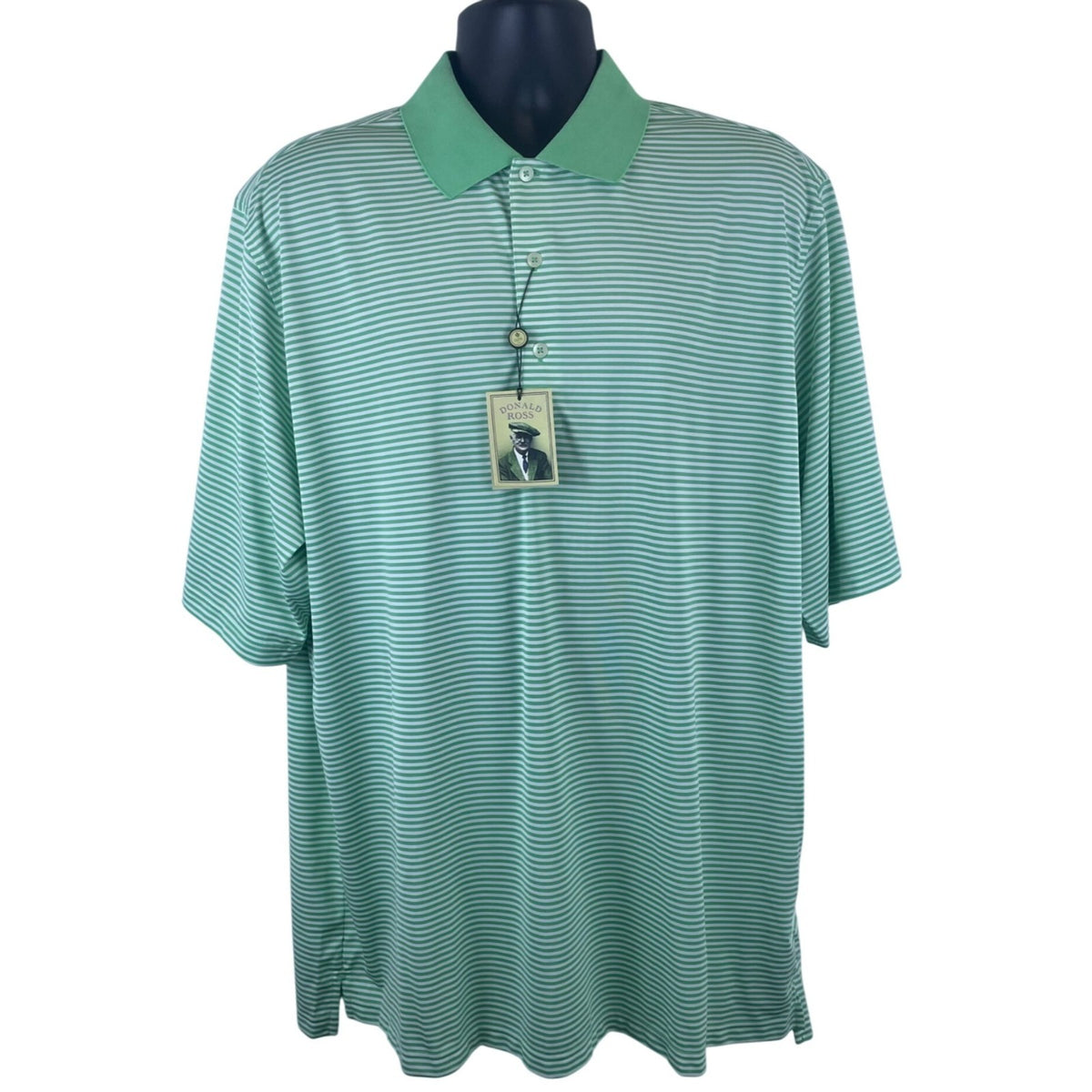 Donald Ross Mens Green Stripe Polo Shirt Classic Fit Lightweight Breathable New