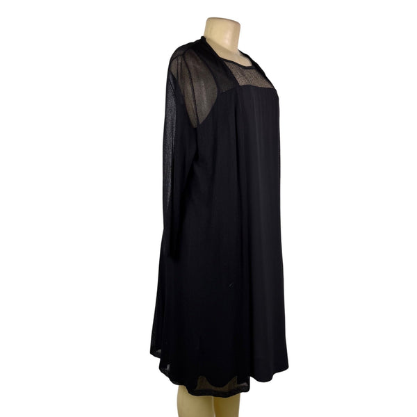 Eileen Fisher Womens Black Sheer Open Cardigan & Silk Dress Set Sz M