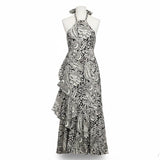 J.Crew Womens Black & White Viscose Halter Maxi Dress Floral Print Size 4