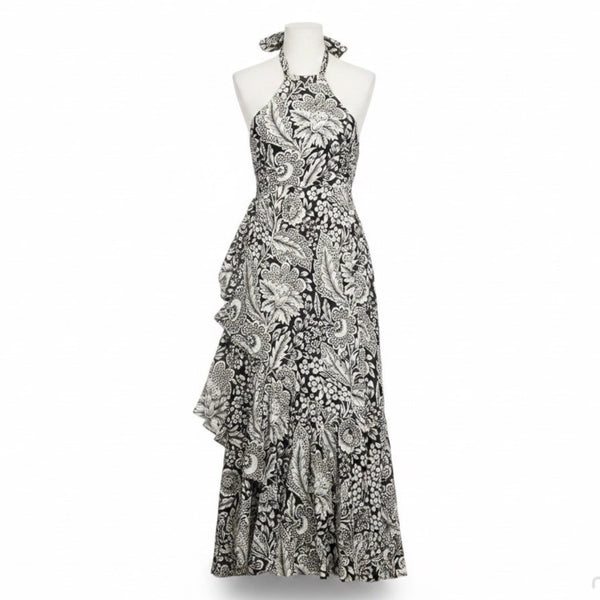 J.Crew Womens Black & White Viscose Halter Maxi Dress Floral Print Size 4