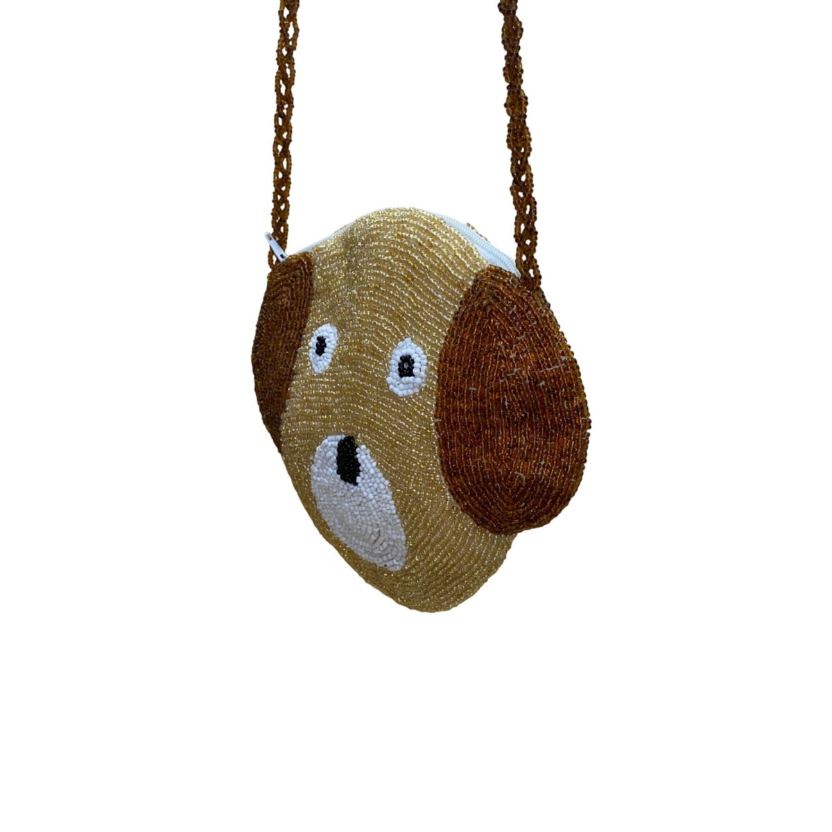 Women’s Brown Beaded Dog Face Handcrafted Unique Kid-Friendly Crossbody Purse