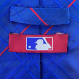 MLB Mens Blue Silk Tie With Plaid Design & Chicago Cubs Logo 100% Silk